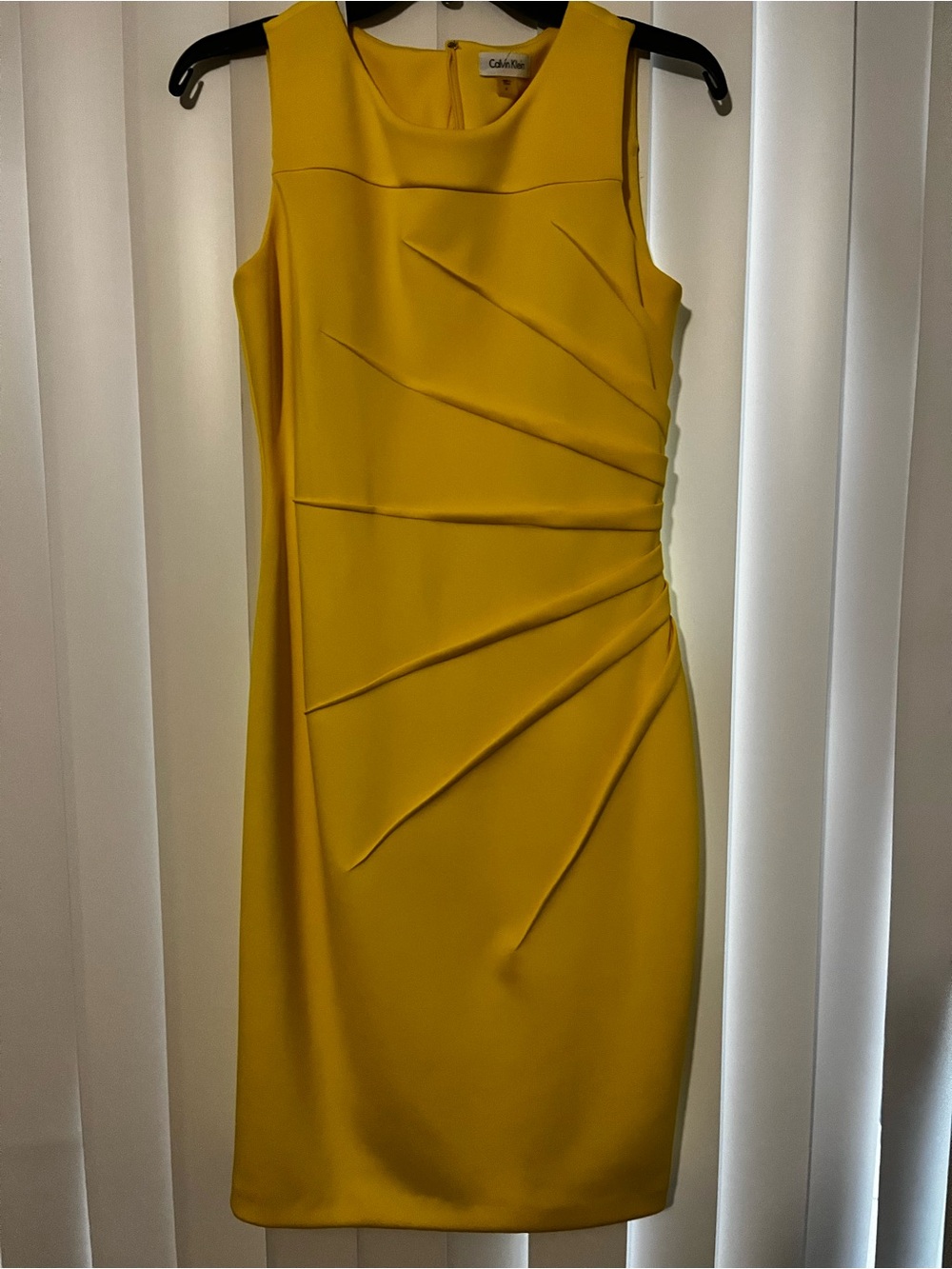 Calvin Klein Bright Yellow Draped Midi Sheath Dress